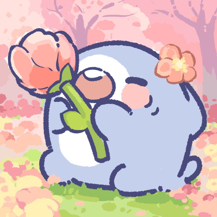 Hình ảnh chibi động vật cute - Cá mập tặng hoa 