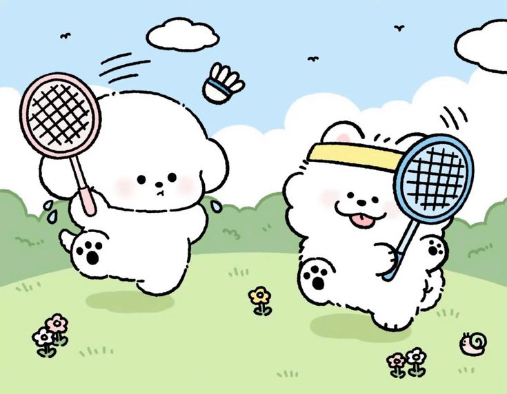 Hình ảnh chibi động vật cute - Đánh cầu lông
