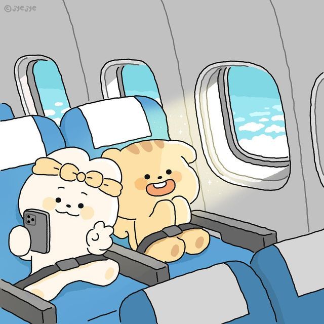 Hình ảnh chibi động vật cute - đi máy bay