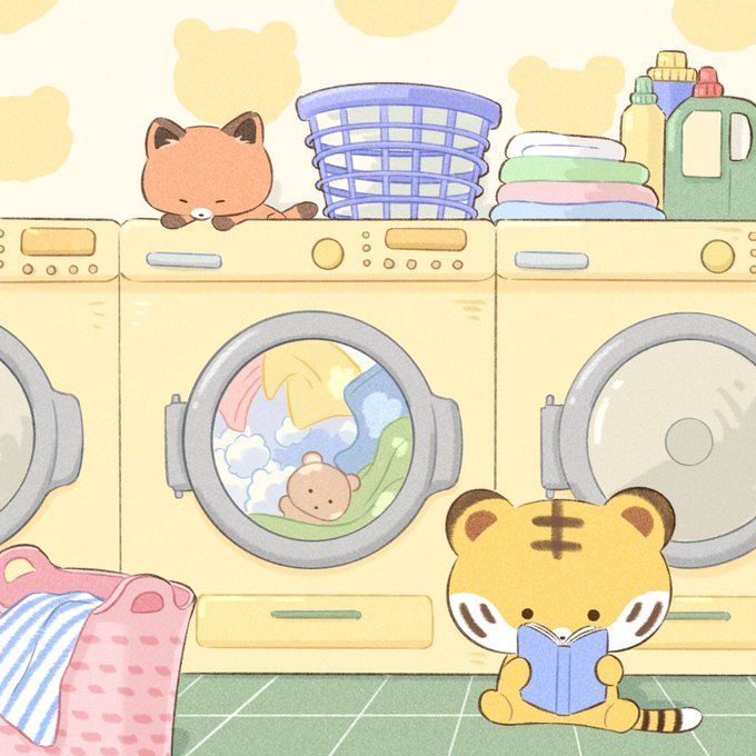 Hình ảnh chibi động vật cute - Giặt đồ 