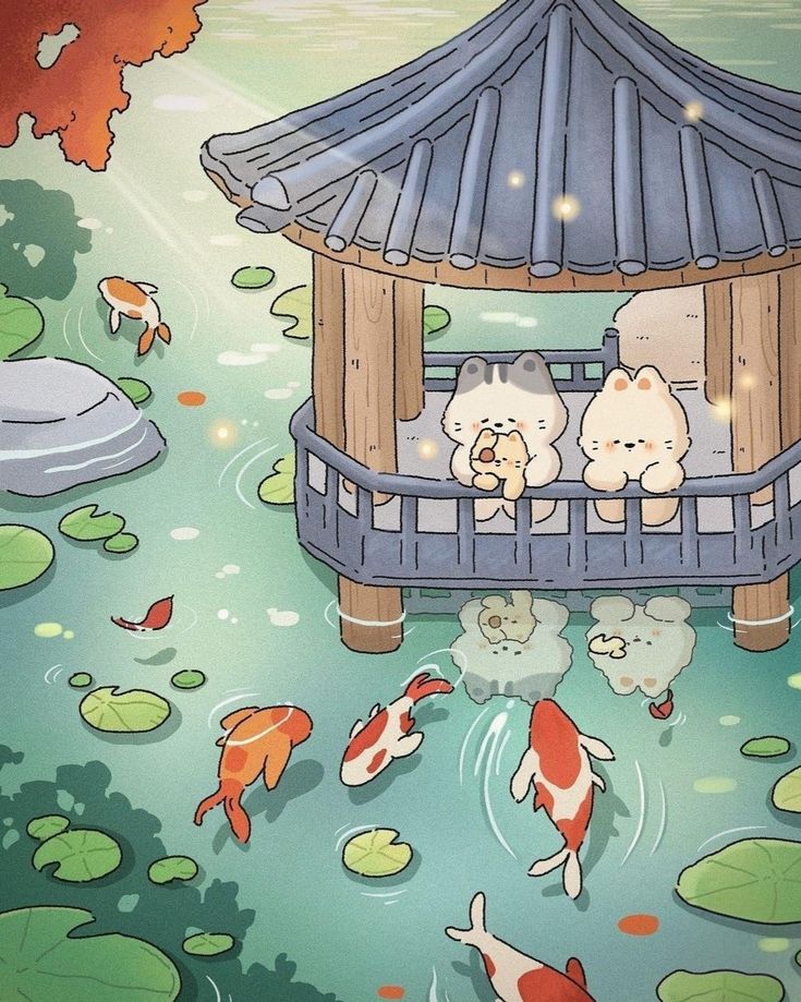 Hình ảnh chibi động vật cute - ngắm cá 