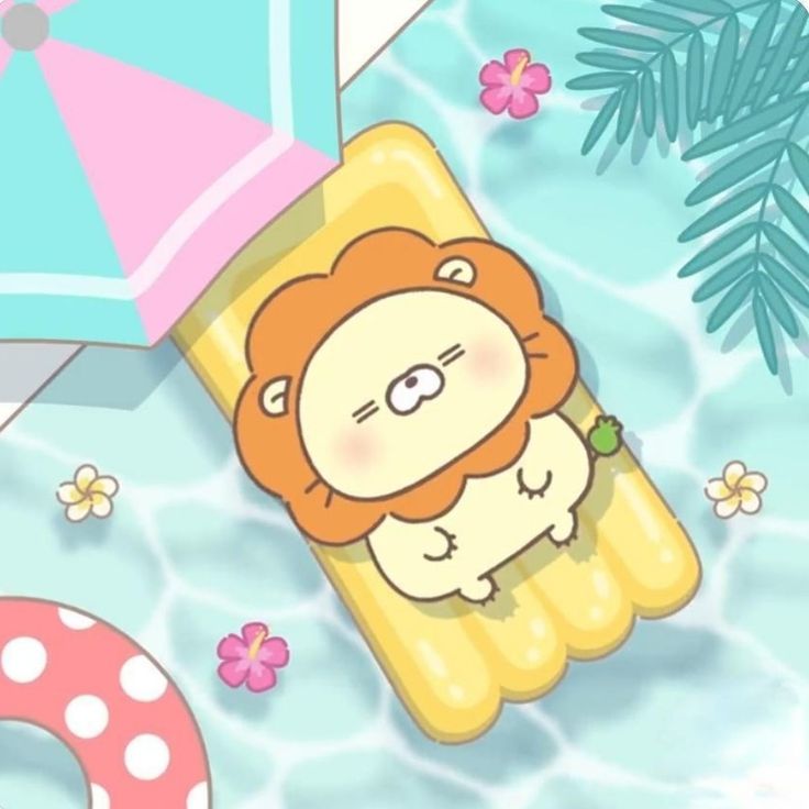 Hình ảnh chibi động vật cute - sư tử đi bơi 