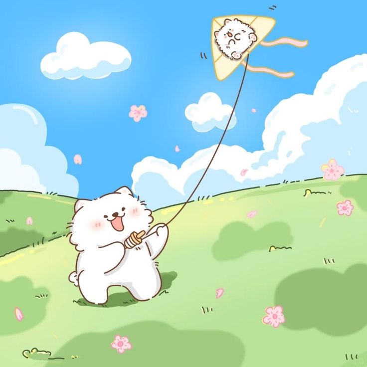 Hình ảnh chibi động vật cute - thả diều 