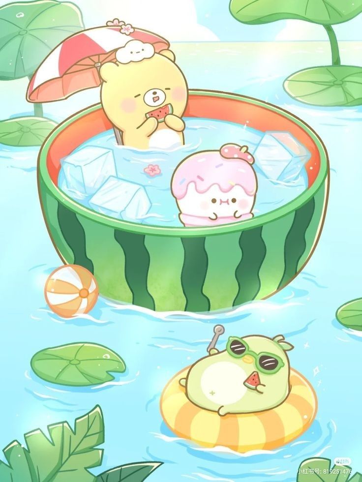 Hình ảnh chibi động vật cute - tiệc bể bơi 