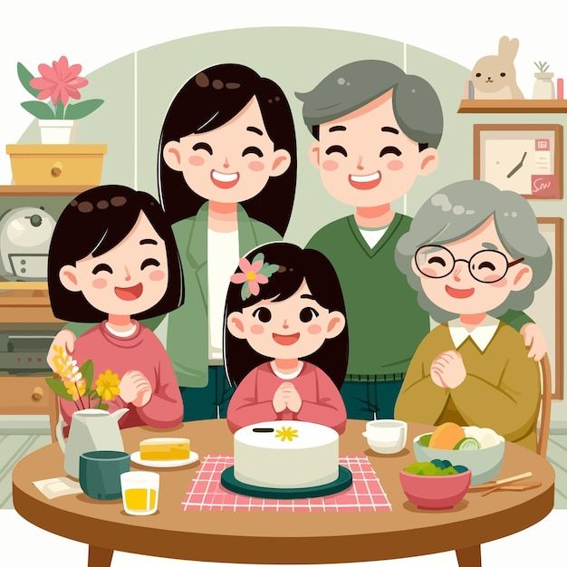Hình ảnh chibi gia đình - ăn bánh 