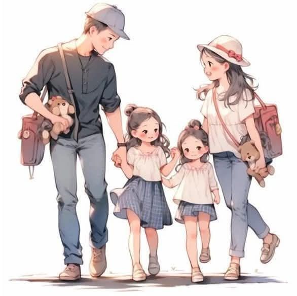 Hình ảnh chibi gia đình - Cả nhà đi chơi 