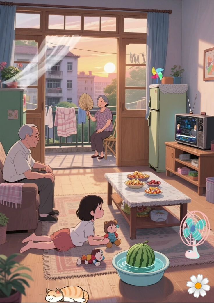 Hình ảnh chibi gia đình - Cháu và ông bà 