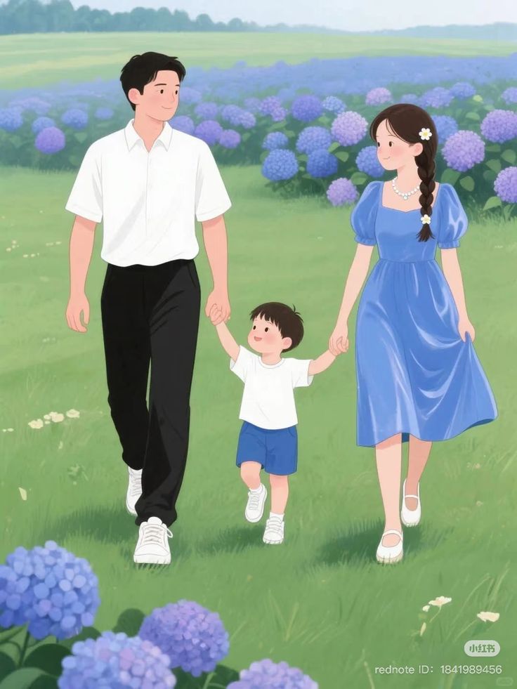 Hình ảnh chibi gia đình - đi dạo 