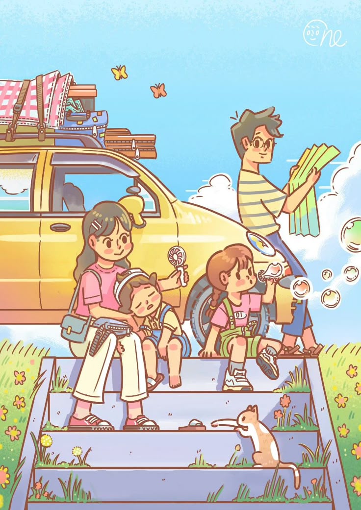 Hình ảnh chibi gia đình - đi du lịch 