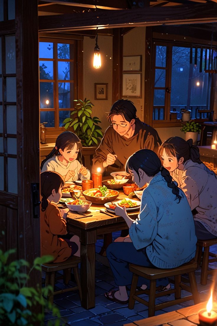Hình ảnh chibi gia đình - Khoảnh khắc bình yên 