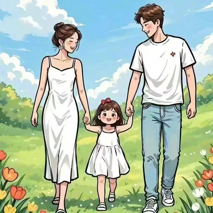 Hình ảnh chibi gia đình - Nắm tay 