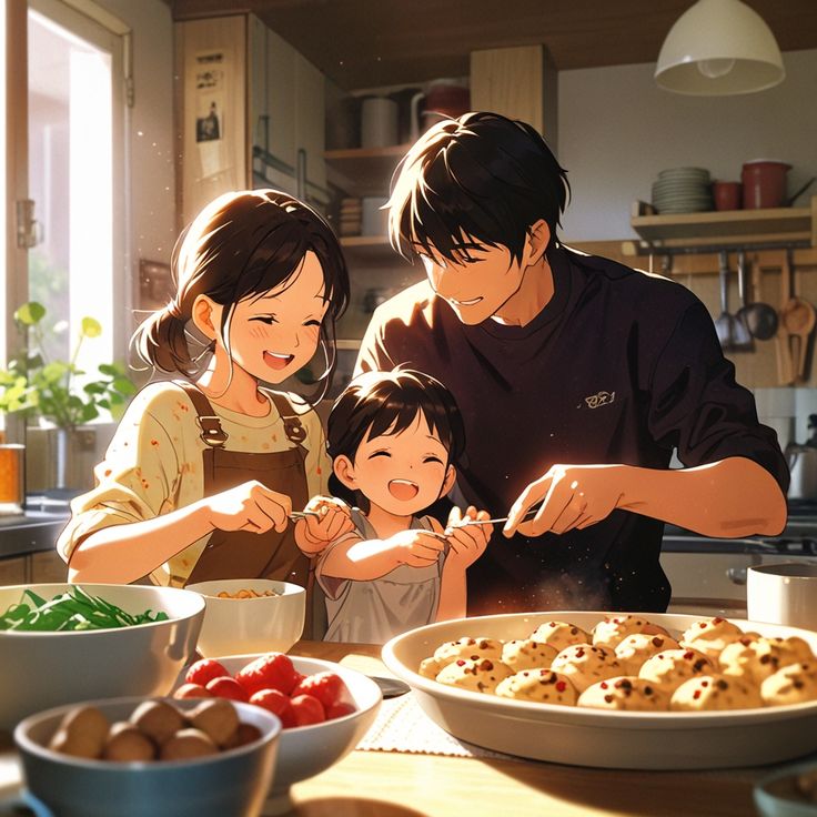 Hình ảnh chibi gia đình - Nấu ăn 