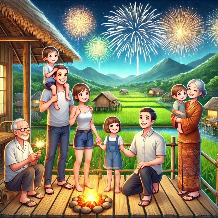 Hình ảnh chibi gia đình - Ngắm pháo hoa 