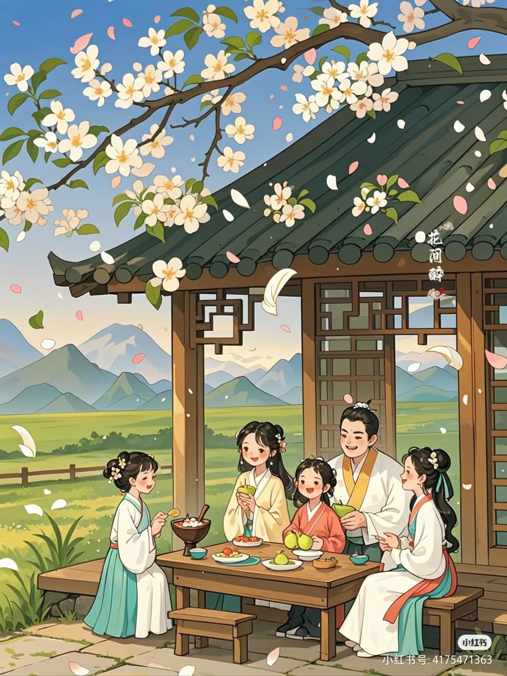 Hình ảnh chibi gia đình - Phiên bản cổ trang 