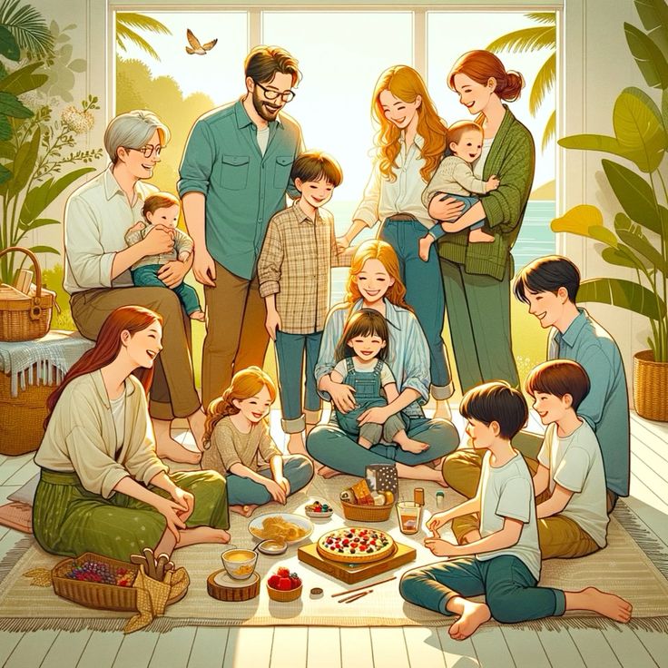 Hình ảnh chibi gia đình - Gia đình sum họp 