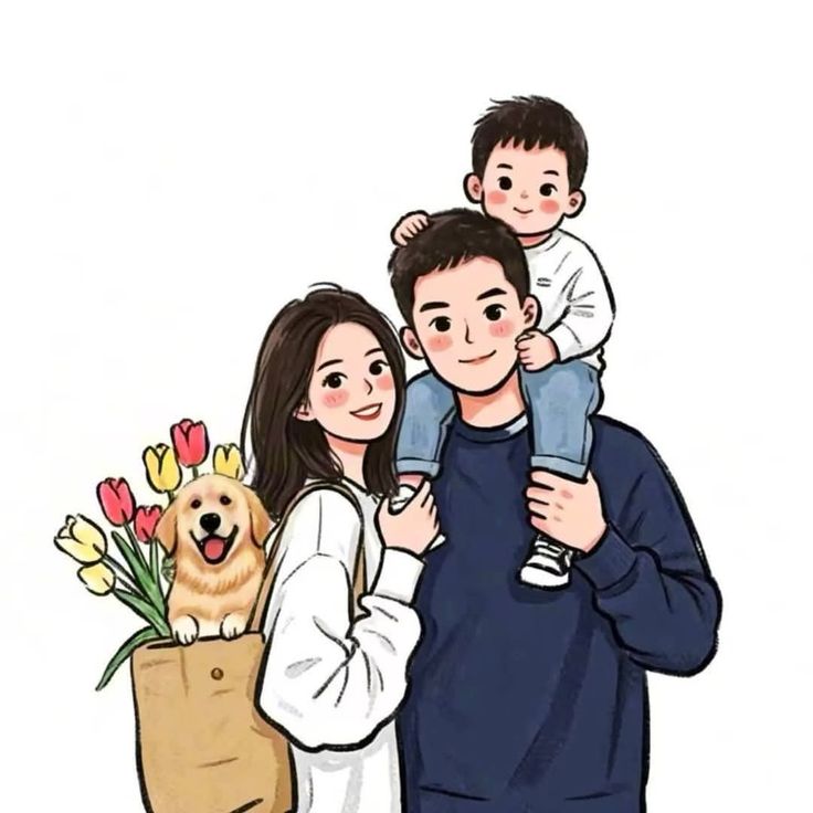 Hình ảnh chibi gia đình - Và cún con