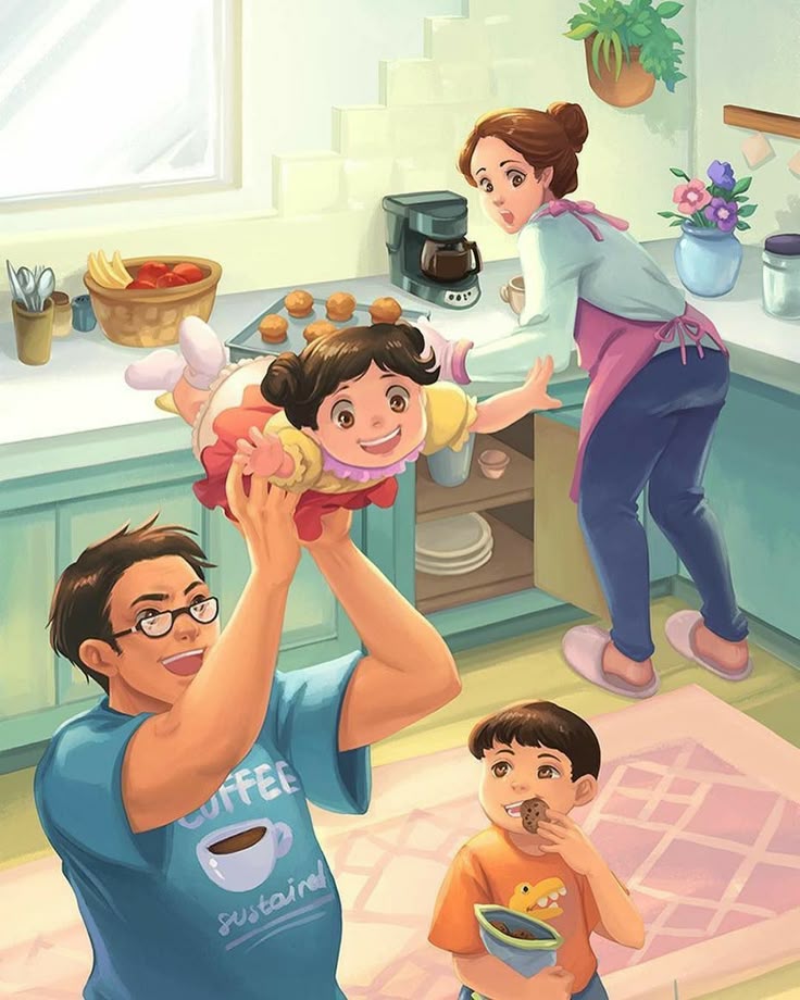 Hình ảnh chibi gia đình - gia đình vui vẻ 