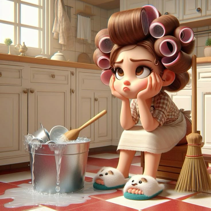 Hình ảnh chibi mệt mỏi cute - dọn dẹp