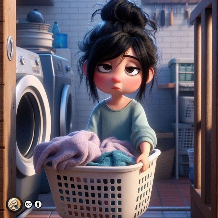 Hình ảnh chibi mệt mỏi cute - giặt quần áo