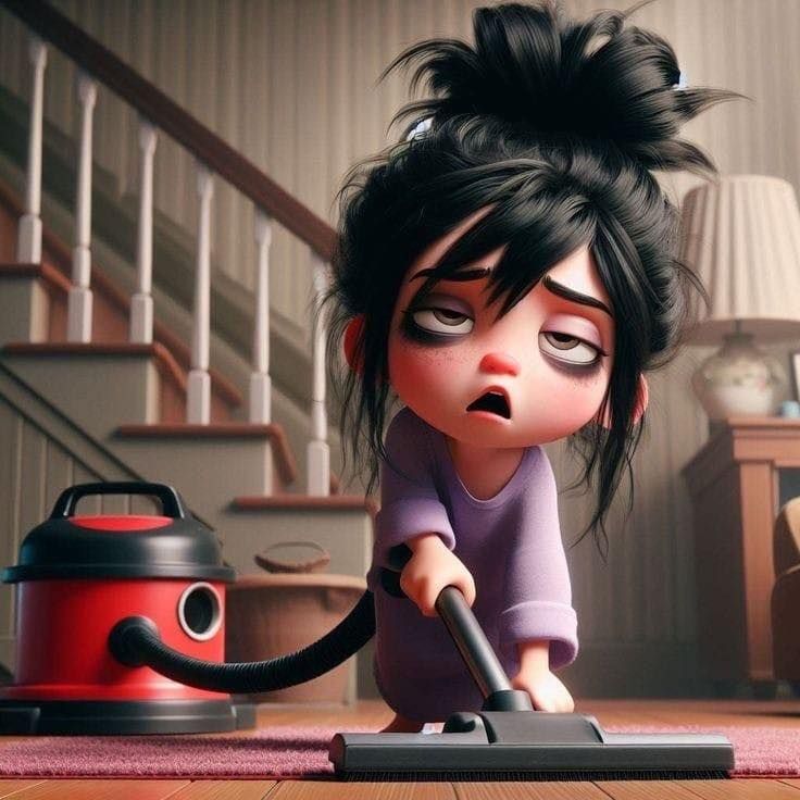 Hình ảnh chibi mệt mỏi cute - Hút bụi