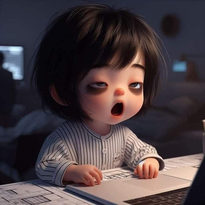 Hình ảnh chibi mệt mỏi cute - thức khuya