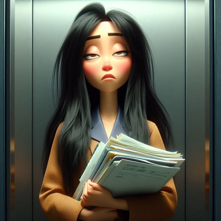 Hình ảnh chibi mệt mỏi cute - trong thang máy