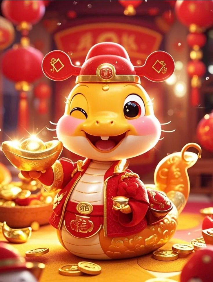 Hình ảnh chibi thần tài siêu đáng yêu - Bé rắn thần tài 