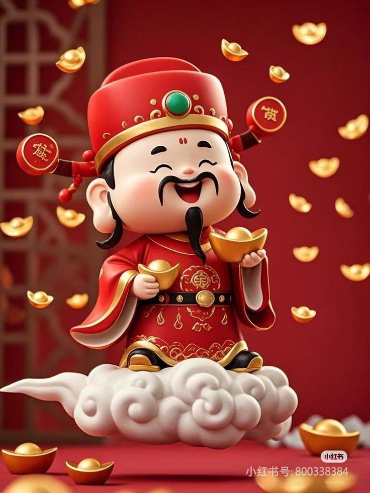 Hình ảnh chibi thần tài siêu đáng yêu - Cưỡi mây 