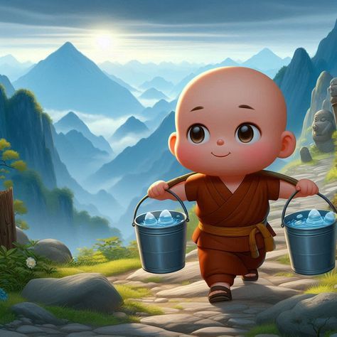 Hình ảnh chú tiểu chibi - Chăm chỉ