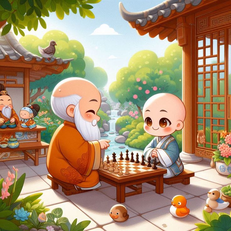 Hình ảnh chú tiểu chibi - Chơi cờ