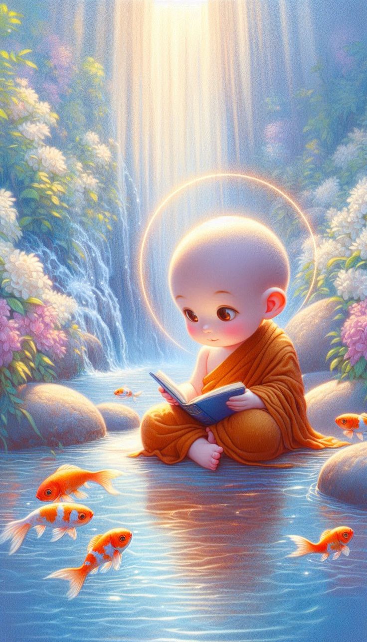 Hình ảnh chú tiểu chibi - Đọc kinh