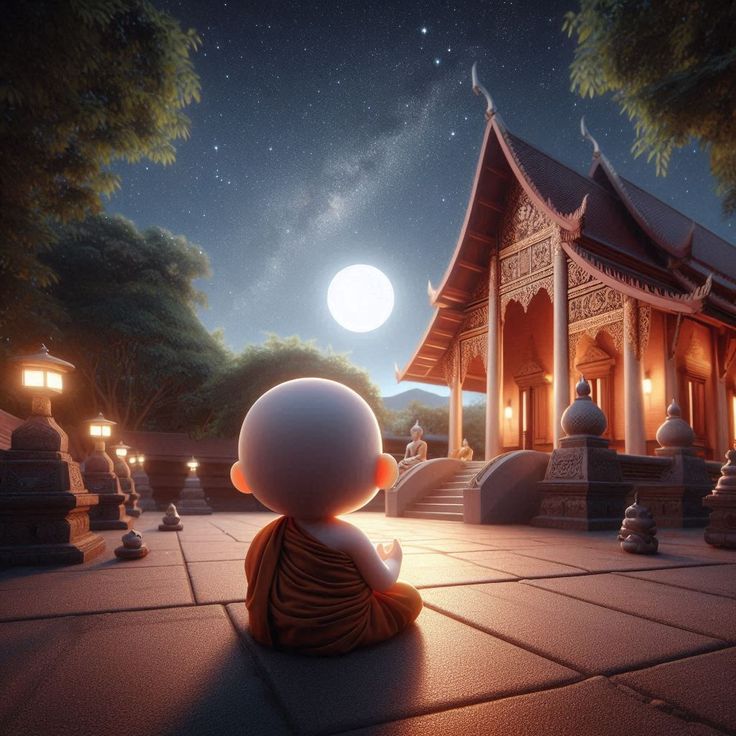 Hình ảnh chú tiểu chibi - Dưới màn đêm tĩnh lặng