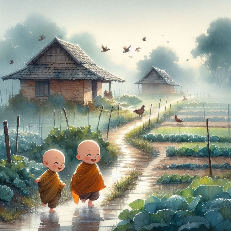 Hình ảnh chú tiểu chibi - hạnh phúc