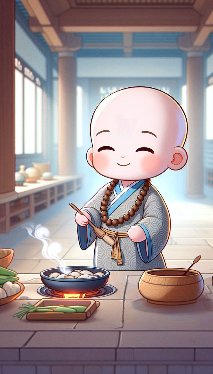 Hình ảnh chú tiểu chibi - Nấu cơm