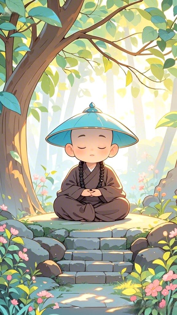 Hình ảnh chú tiểu chibi - Ngồi thiền 