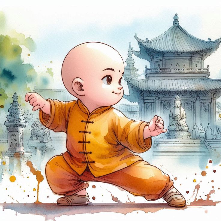 Hình ảnh chú tiểu chibi - tập luyện