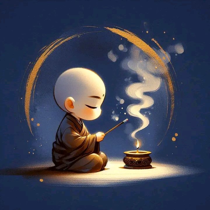 Hình ảnh chú tiểu chibi - thắp nhang 