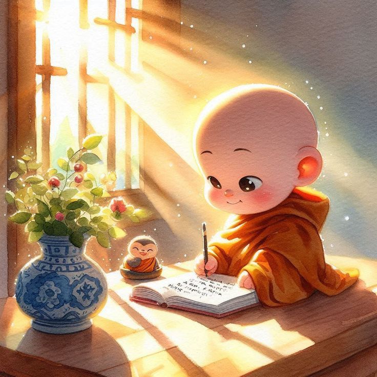 Hình ảnh chú tiểu chibi - Viết chữ