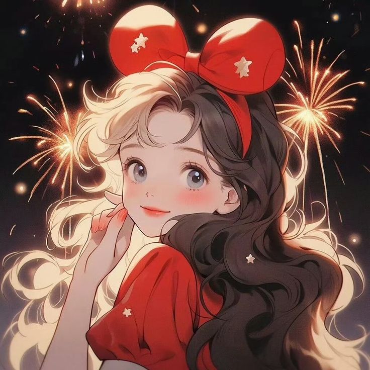 Hình ảnh cô gái chibi cute - đeo nơ đỏ