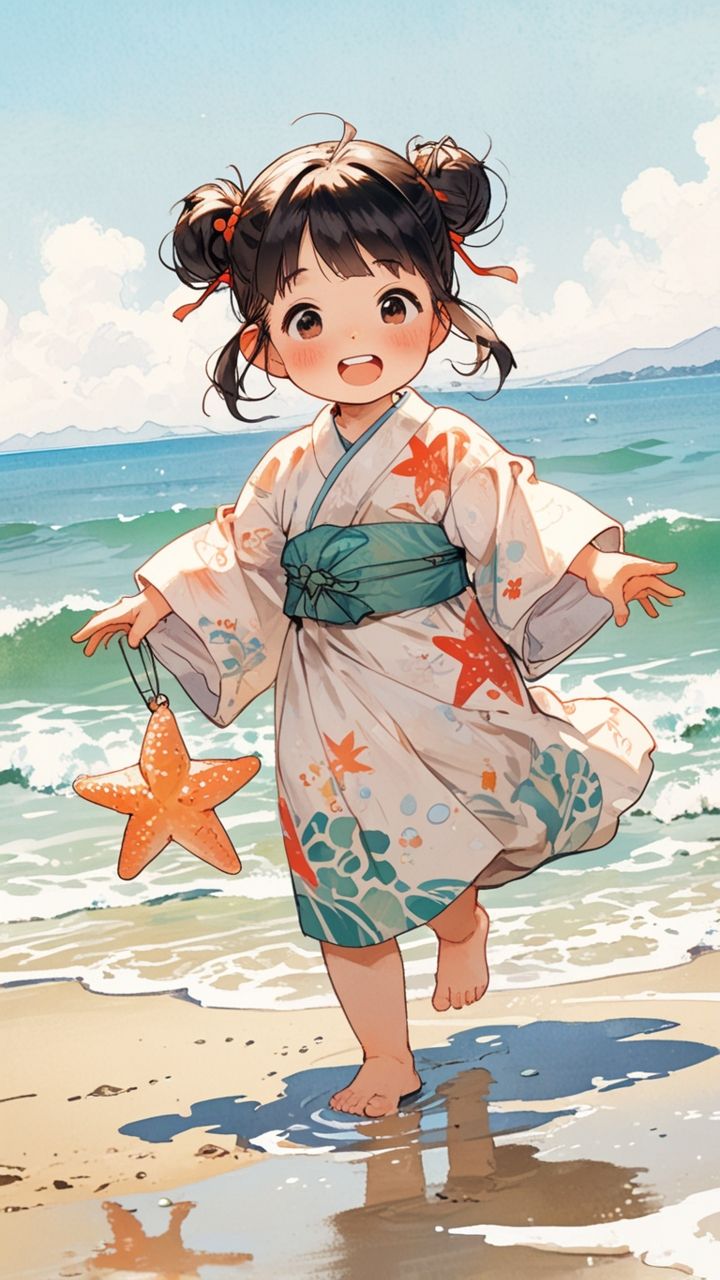 Hình ảnh cô gái chibi cute - đi biển 