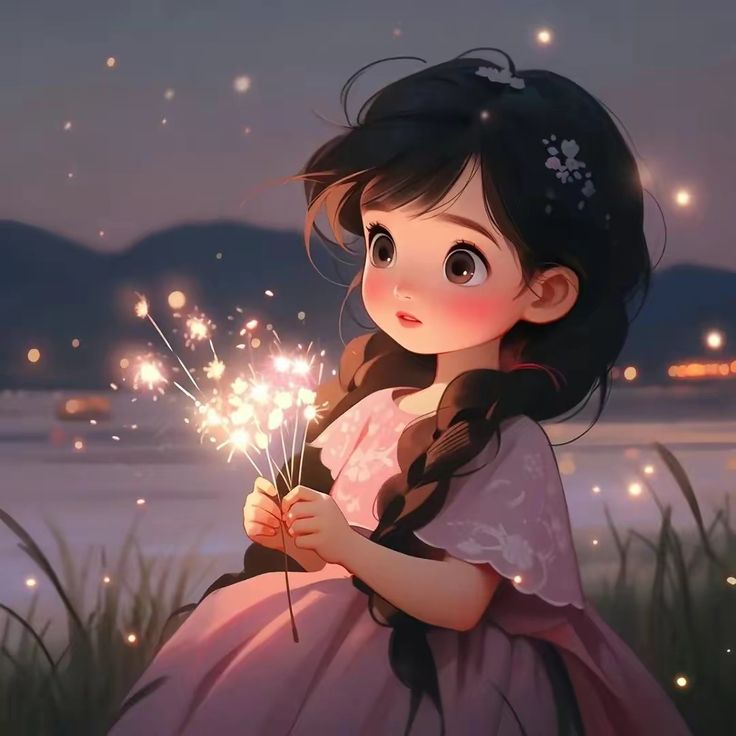 Hình ảnh cô gái chibi cute - đốt pháo hoa 