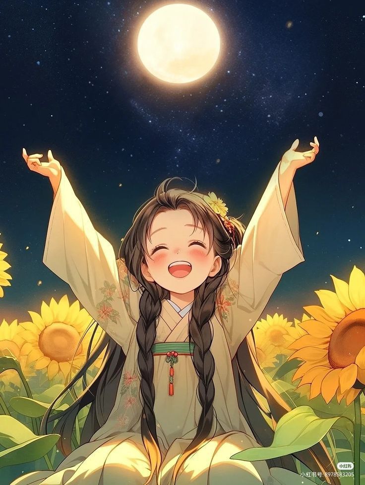 Hình ảnh cô gái chibi cute - dưới đêm trăng tròn 