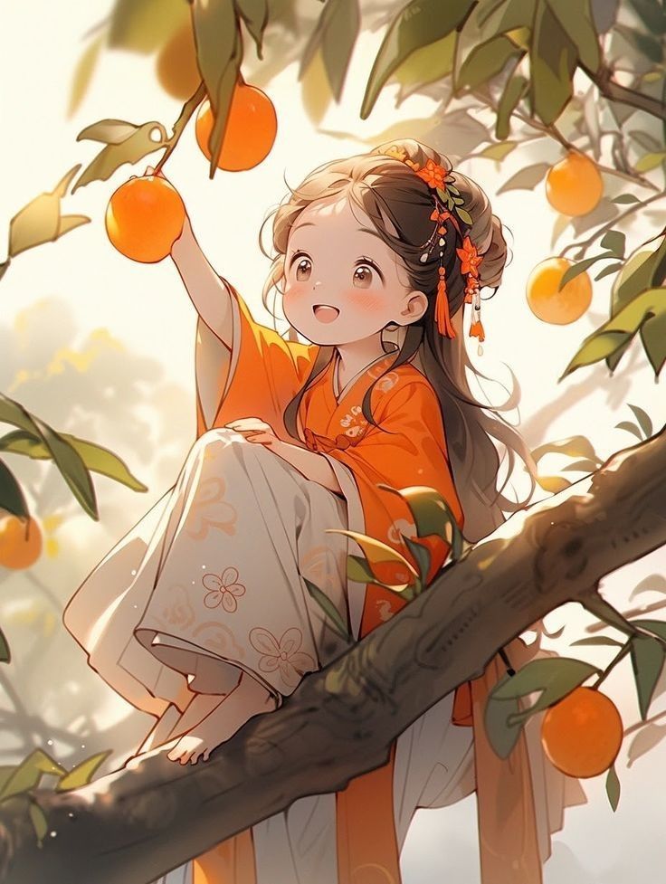 Hình ảnh cô gái chibi cute - hái cam 