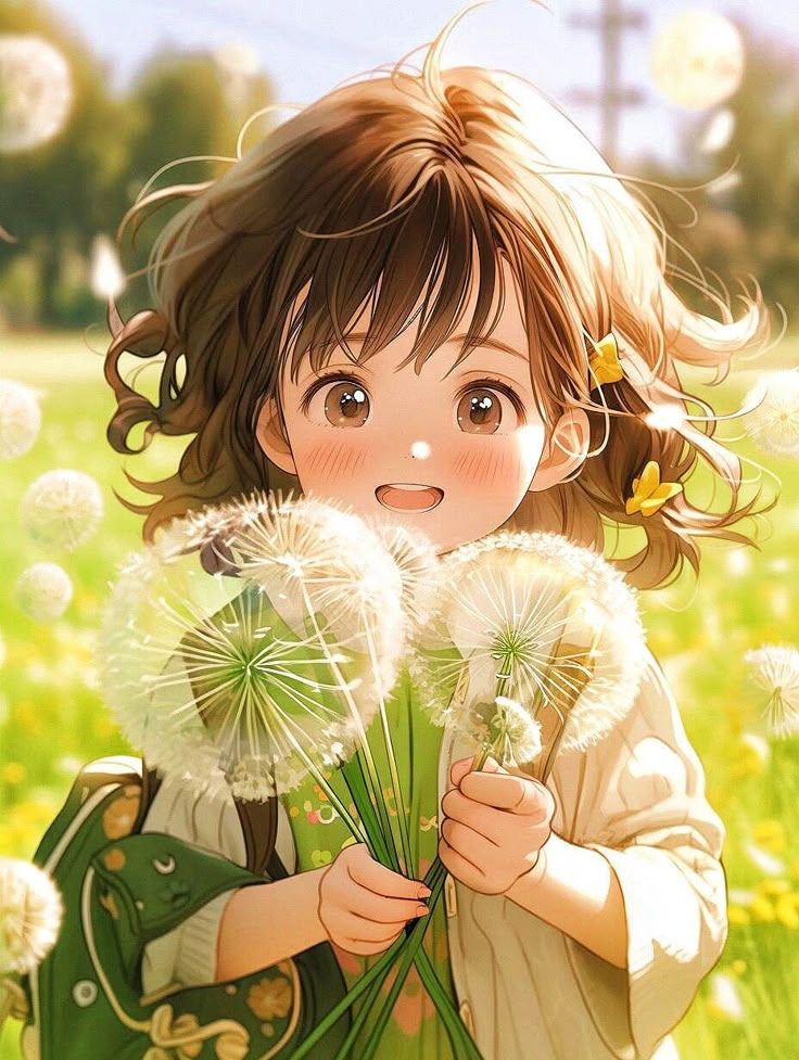 Hình ảnh cô gái chibi cute - hoa bồ công anh 