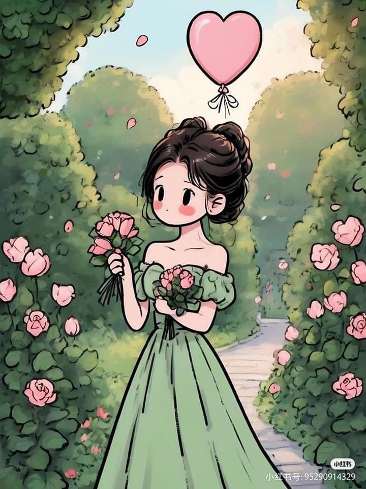 Hình ảnh cô gái chibi cute - khu vườn hoa 