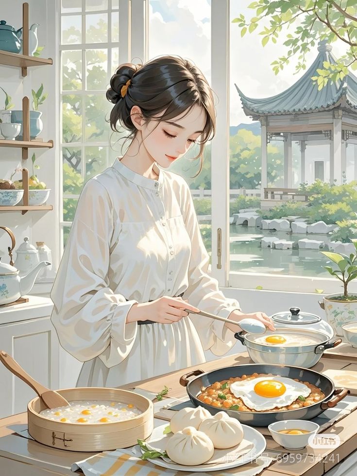 Hình ảnh cô gái chibi cute - nấu ăn