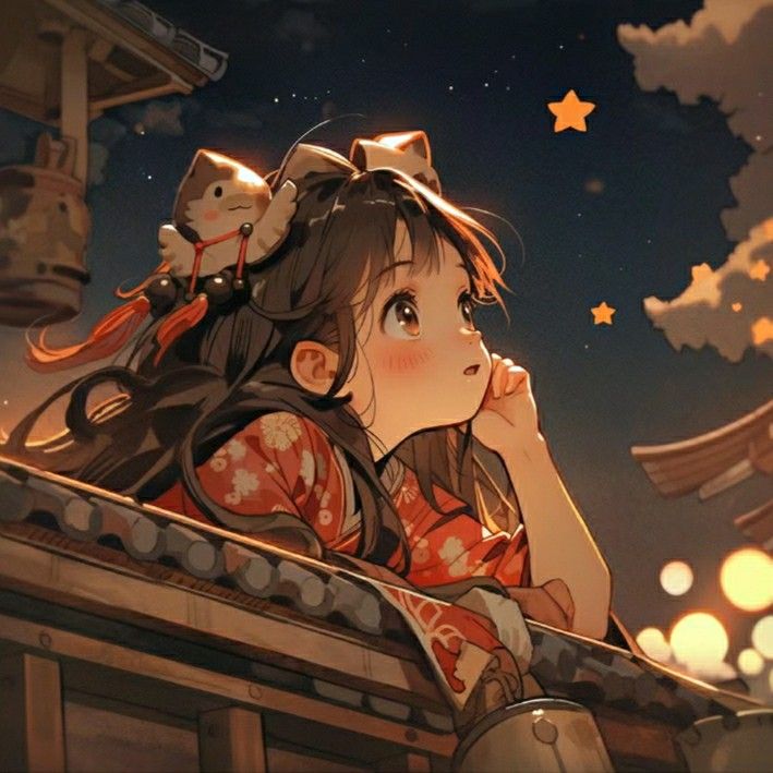 Hình ảnh cô gái chibi cute - ngắm bầu trời