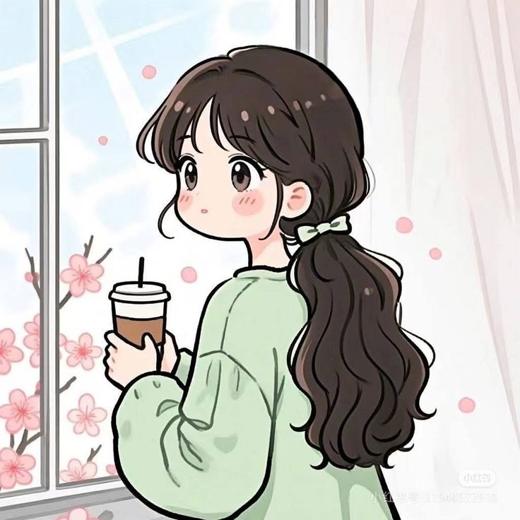 Hình ảnh cô gái chibi cute - ngắm hoa