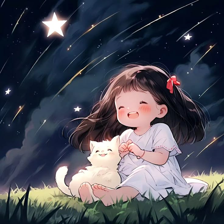 Hình ảnh cô gái chibi cute - ngắm sao băng 