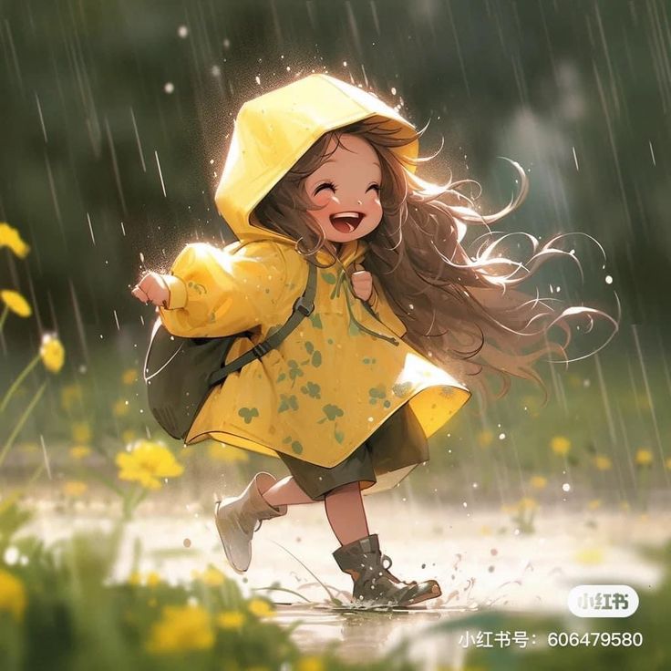 Hình ảnh cô gái chibi cute - tắm mưa 